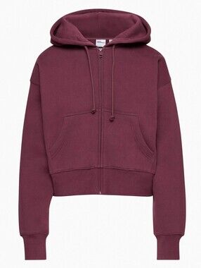 Aritzia TnaCozy Sweatfleece Boyfriend Boxy Zip Hoodie XS In Spiced Burgundy